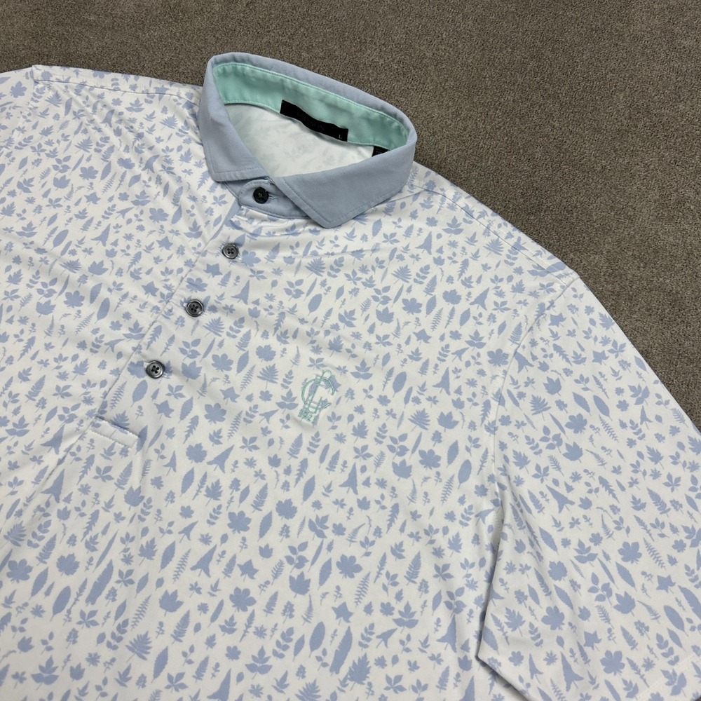 Greyson Golf Polo Shirt Mens Large All Over Print Leaves Performance Stretch